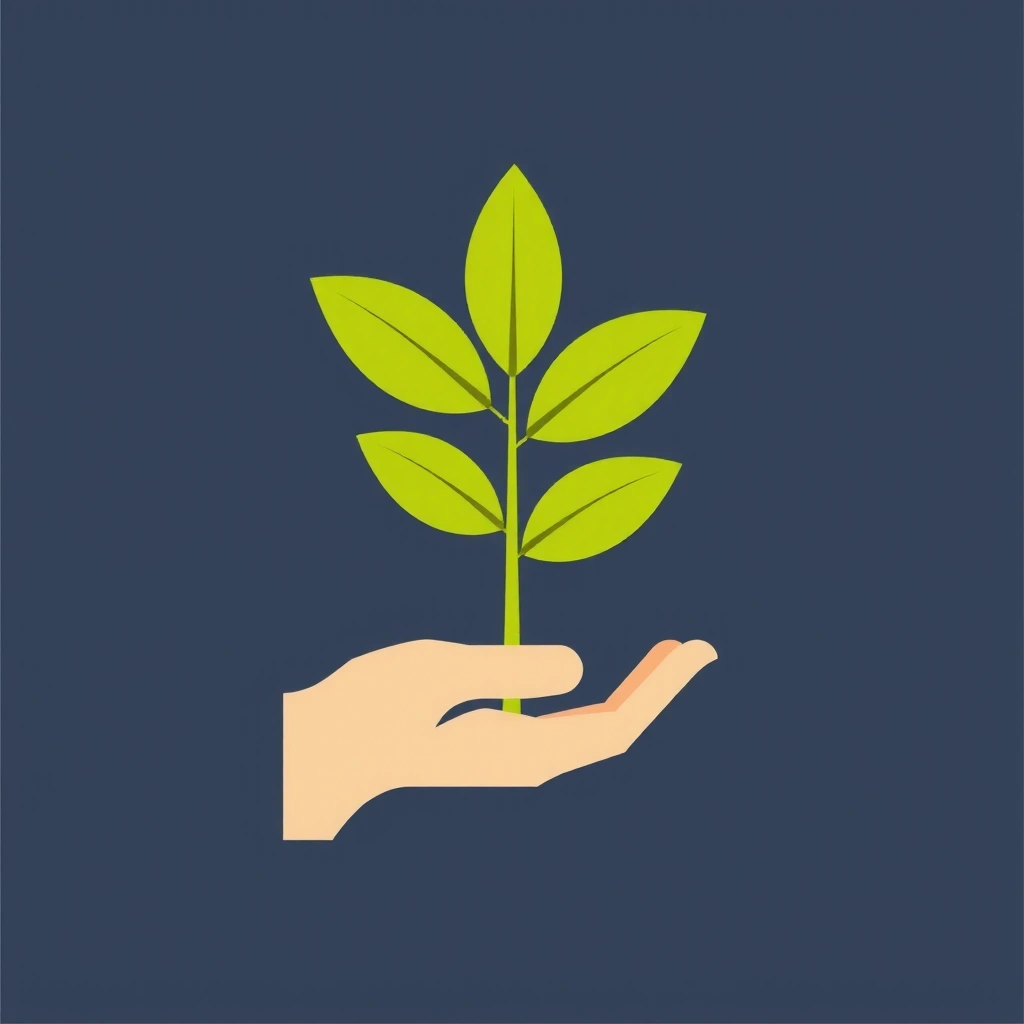 Hand holding a plant icon symbolizing integrity and ethical sourcing